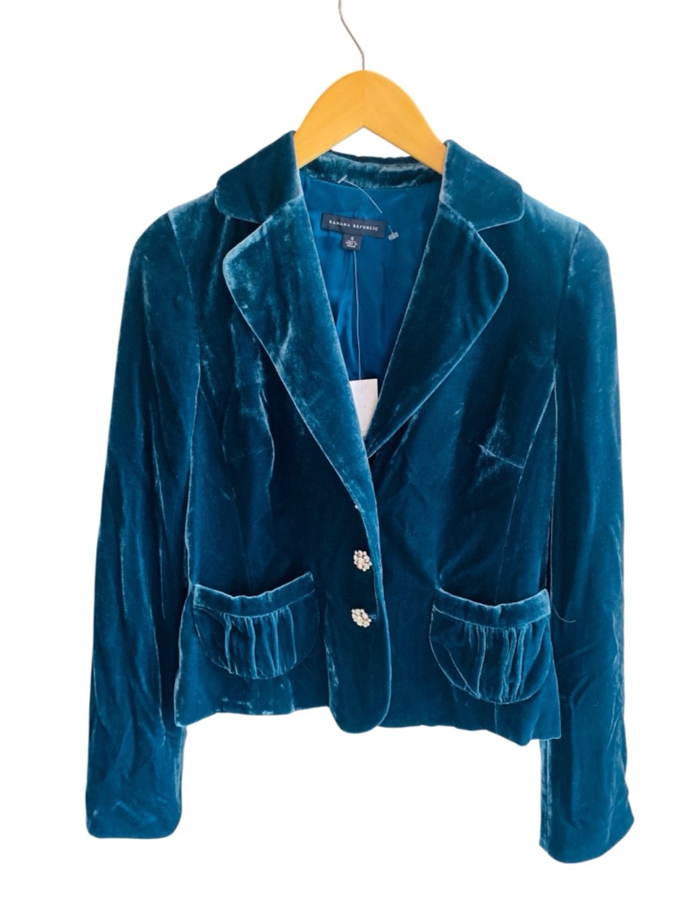 Banana Republic NWT Velvet Blue Blazer Jacket Jeweled Buttons Size 4 Whimsigoth
